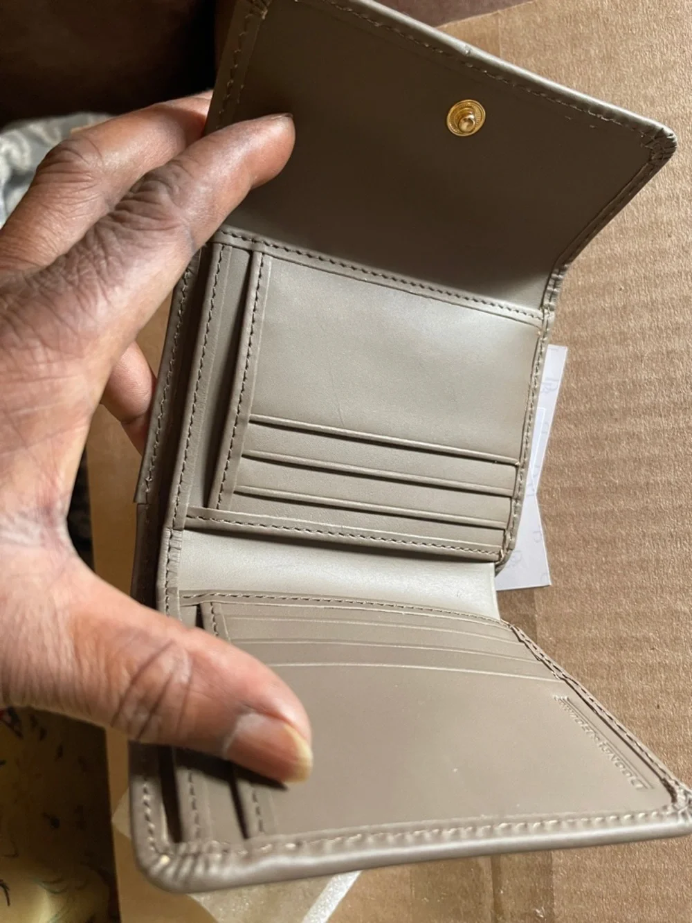 Dooney & Bourke Taupe Leather Trifold Card Case - Picture 3 of 4